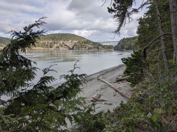 View of Deception Pass Bridge from North Beach Trail taken by Joshua Stein