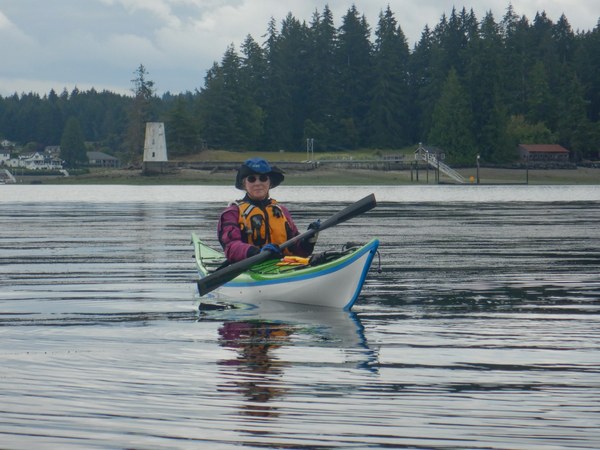 Carol Michel with turret in background