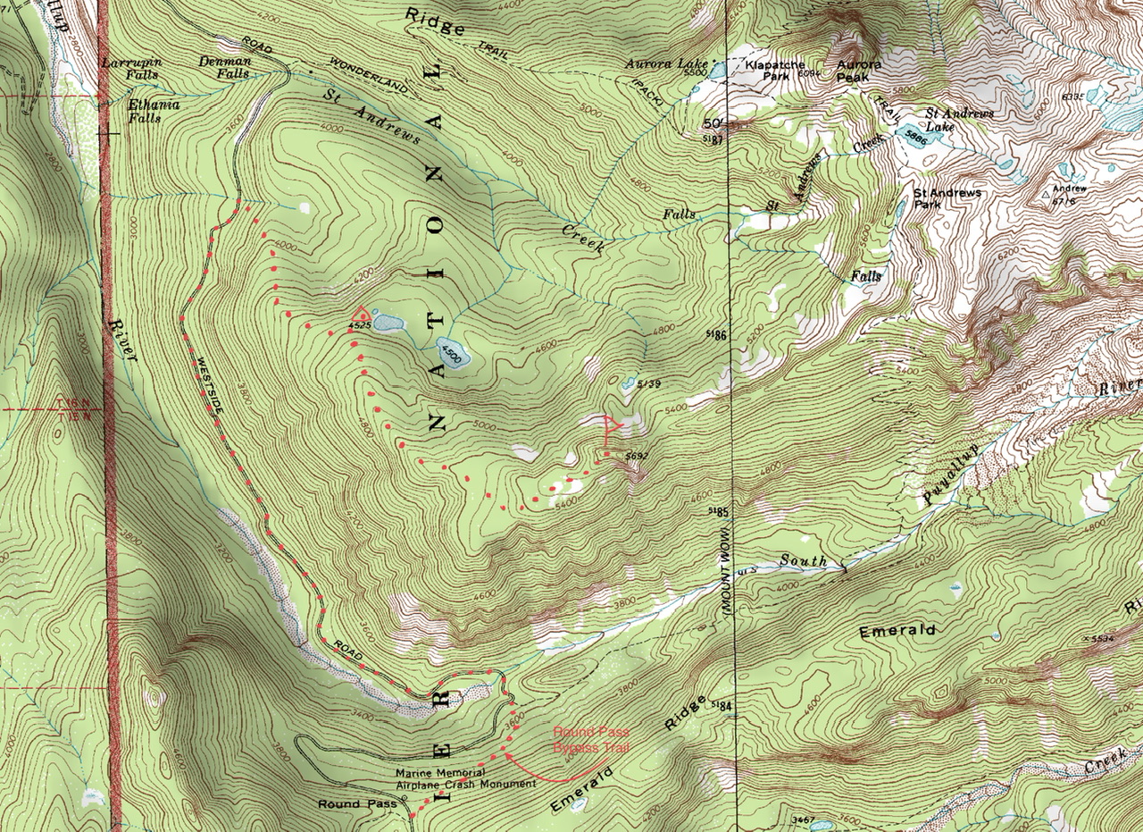 Topo Map of the Route to Point 5692 in Mount Rainier National Park
