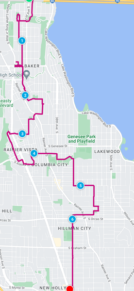 Route Map of Seattle's P-Patches: Mount Baker to Hillman City