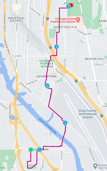 Route Map of Seattle's P-Patches: South Park to Jefferson Park