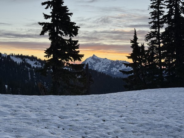 Iconic summit block of Mt Shuksan at sunrise