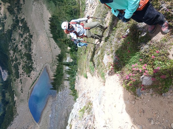 Ascending Marcus, tarn below.JPG