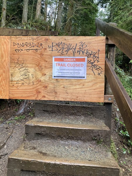 Barricade and closed sigh on trail