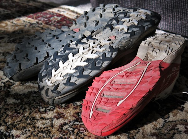 Tread differences between  three different types of trail running shoes