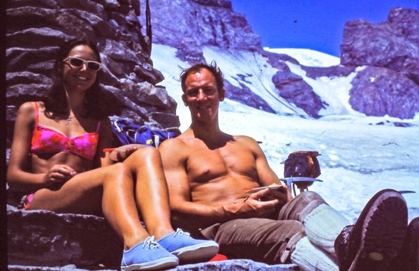 Ingrid and Lou sunbathing at Camp Muir in the early 70s. Photo courtesy of the Whittaker Family..jpg