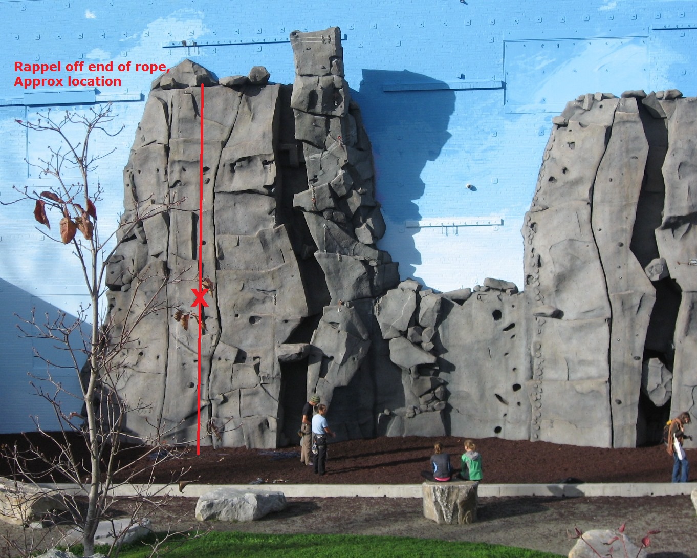 South Climbing Wall, Seattle Crag Student Rappels Off End of Rope