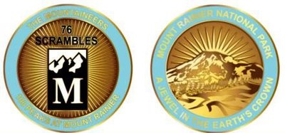 Medallion awarded for summitting all 76 Scramble Peaks of the 100 Peaks at Mount Rainier